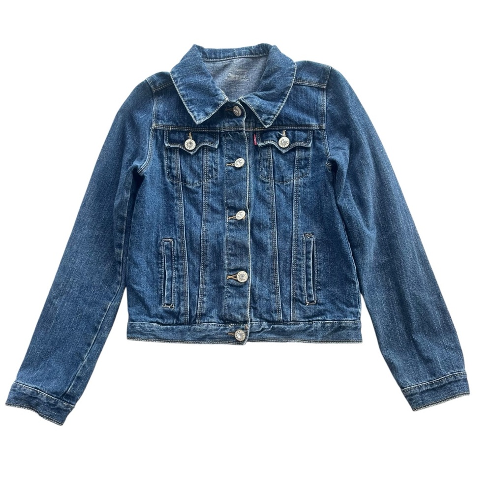 Levi’s Girl’s L (12-14) Medium Wash Denim Rhinestone Buttons Trucker Jean Jacket